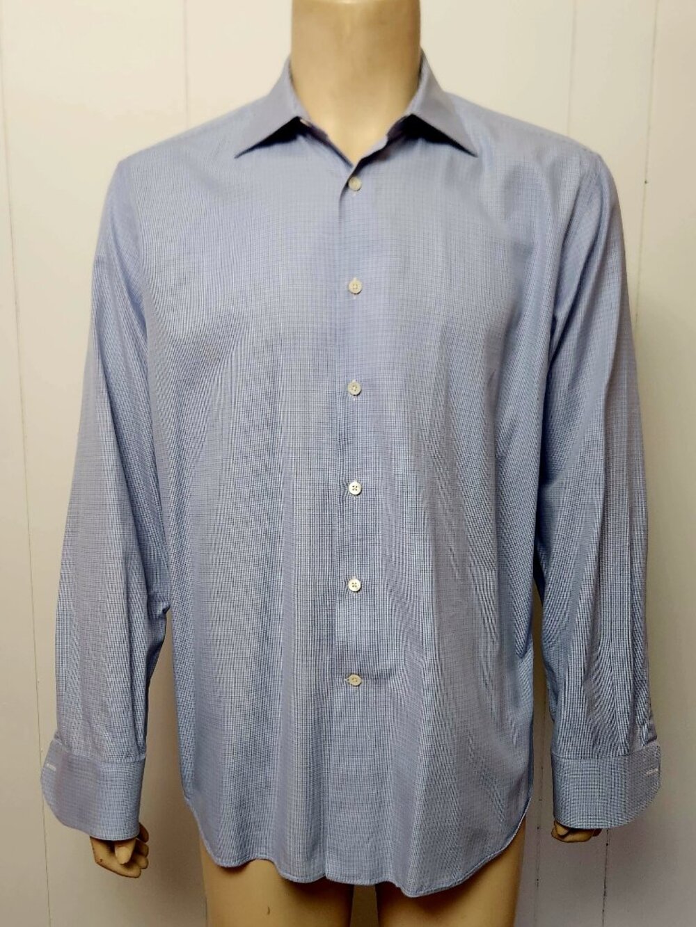 Canali dress shirt 17 men's blue check cotton Italy
